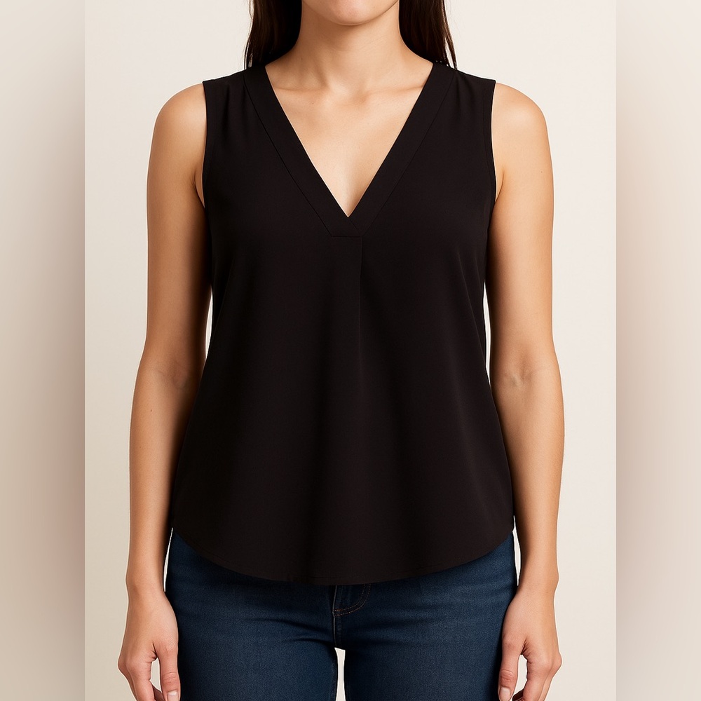 Sleeveless Black V-Neck Layered Blouse – Flowy & Chic
